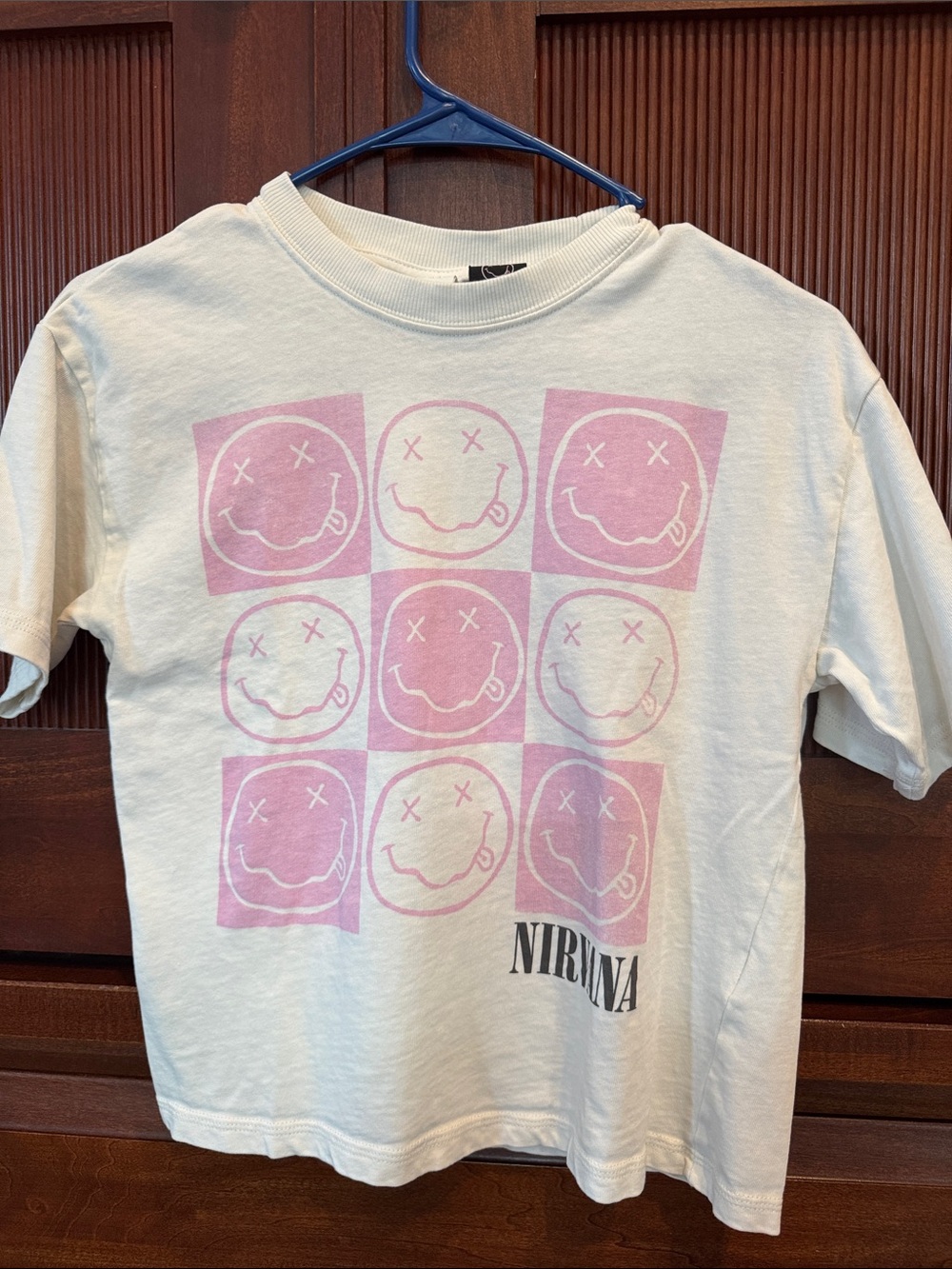 Zara Cream Tee with Pink Smiley Grid